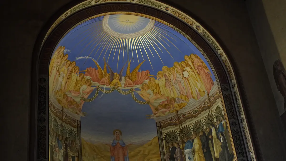 Church of the Visitation Ein Karem Jerusalem - golden fresco with angels surrounding the Holy Spirit